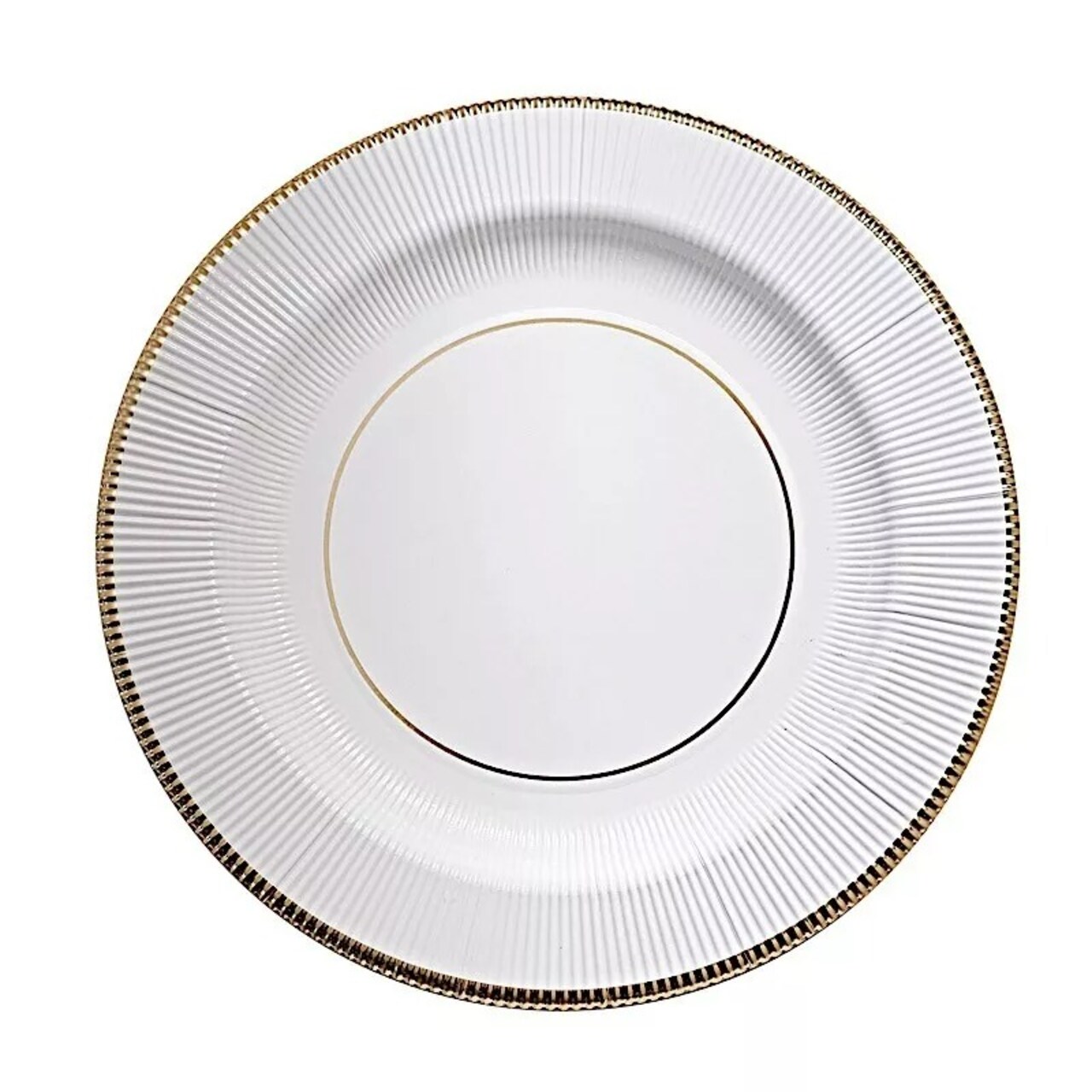 WHITE GOLD 25 Round 13" PAPER CHARGER PLATES Metallic Rim Party Events Tableware
